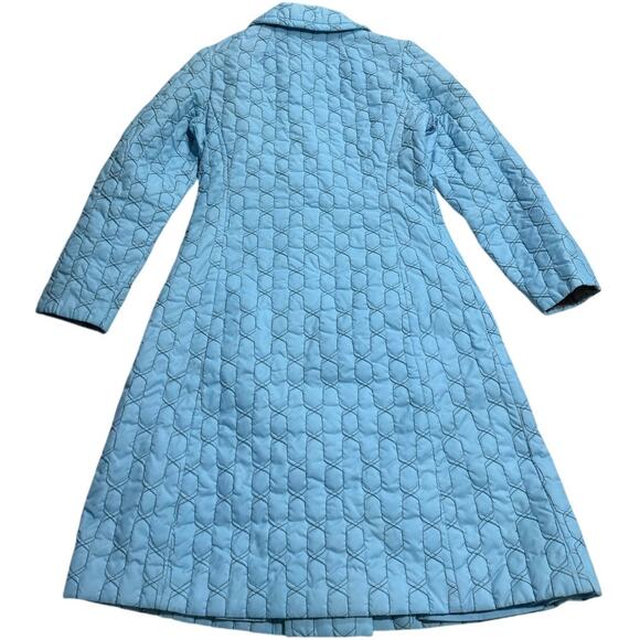VTG 1960s Quilted Housecoat Bed Jacket Mid Century Womens XS Blue Gold Buttons - Picture 6 of 13